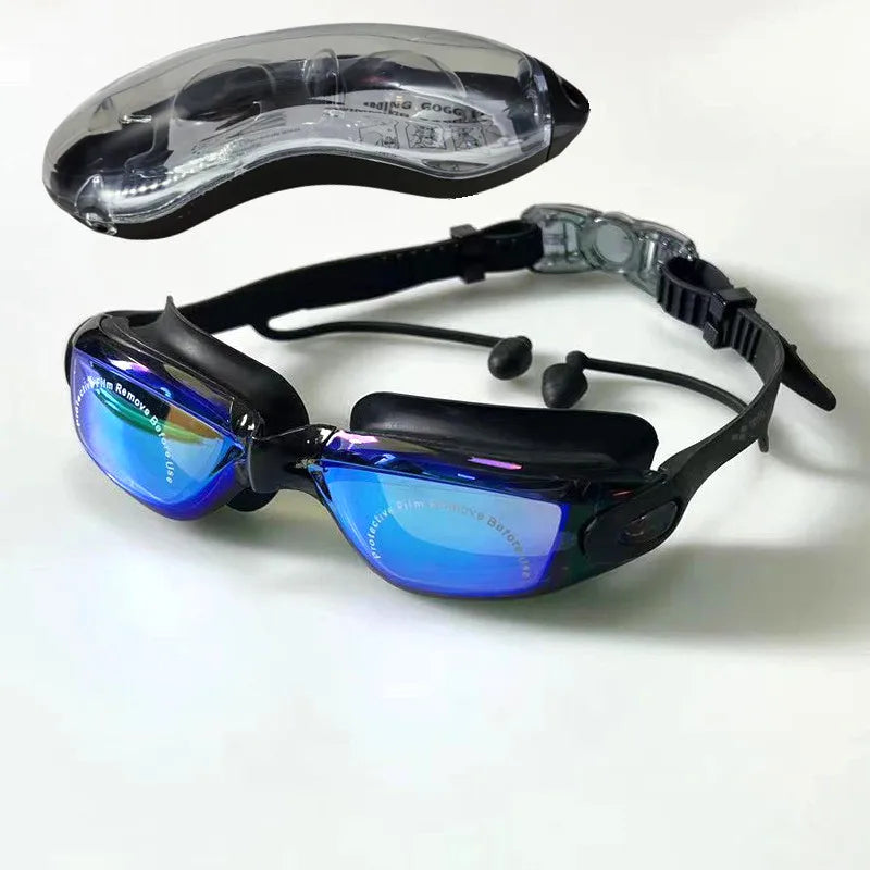 Professional Adult Anti-Fog Swimming Goggles with Earplugs Men Women Swim Leak Proof Adjustable UV Protection Eyewear