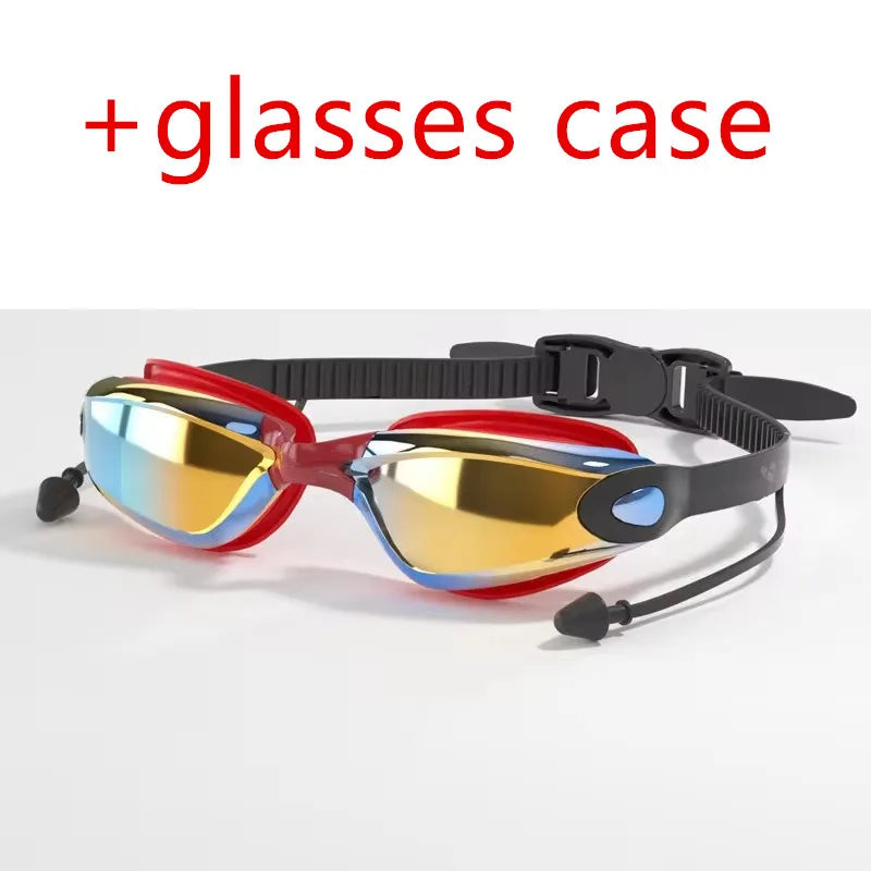 Professional Adult Anti-Fog Swimming Goggles with Earplugs Men Women Swim Leak Proof Adjustable UV Protection Eyewear