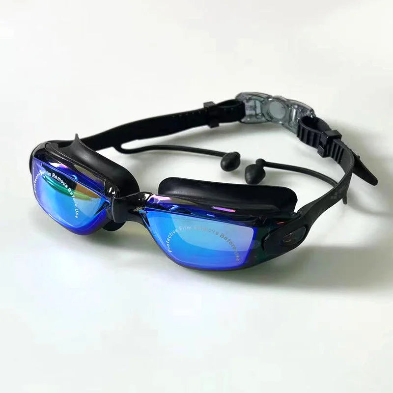 Professional Adult Anti-Fog Swimming Goggles with Earplugs Men Women Swim Leak Proof Adjustable UV Protection Eyewear