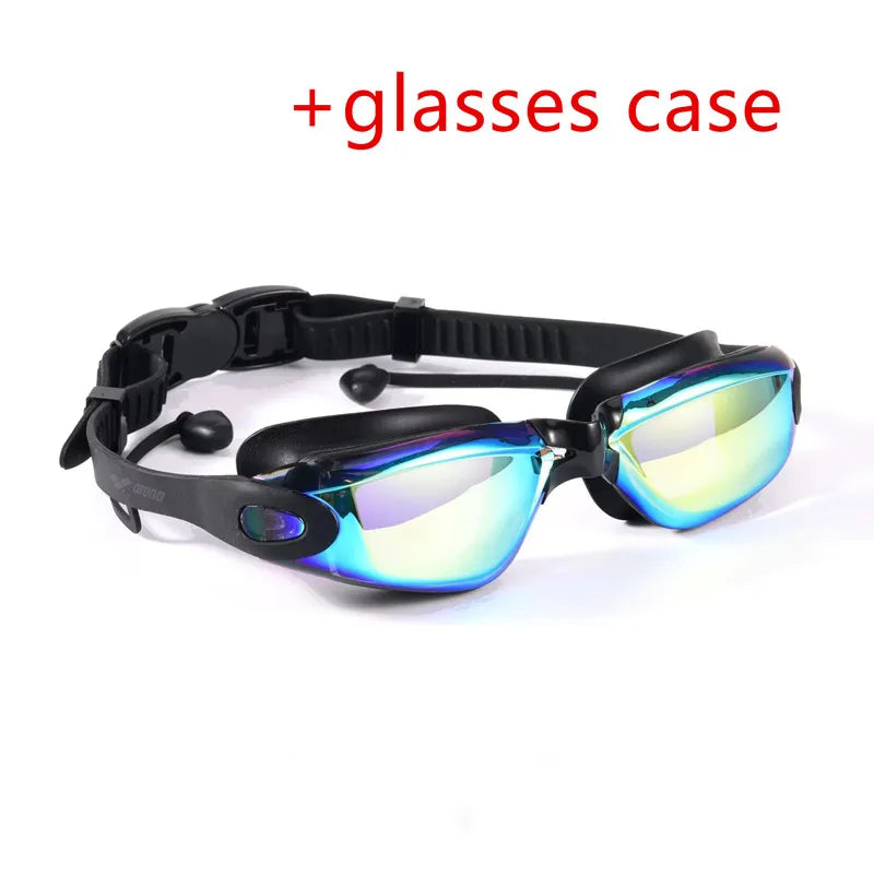 Professional Adult Anti-Fog Swimming Goggles with Earplugs Men Women Swim Leak Proof Adjustable UV Protection Eyewear