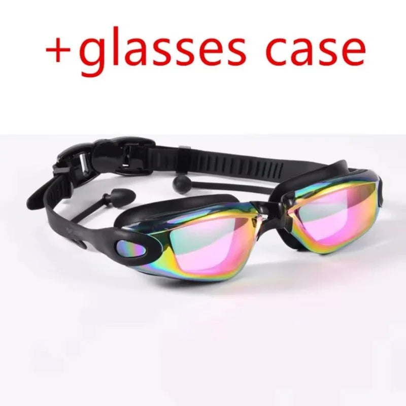 Professional Adult Anti-Fog Swimming Goggles with Earplugs Men Women Swim Leak Proof Adjustable UV Protection Eyewear