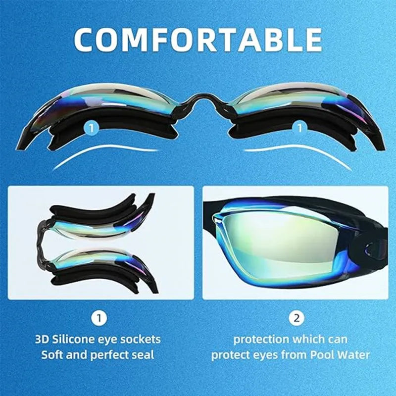 Professional Adult Anti-Fog Swimming Goggles with Earplugs Men Women Swim Leak Proof Adjustable UV Protection Eyewear