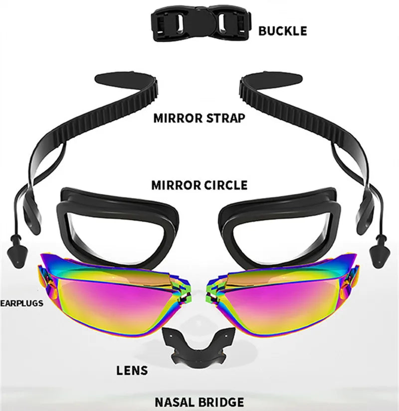 Professional Adult Anti-Fog Swimming Goggles with Earplugs Men Women Swim Leak Proof Adjustable UV Protection Eyewear