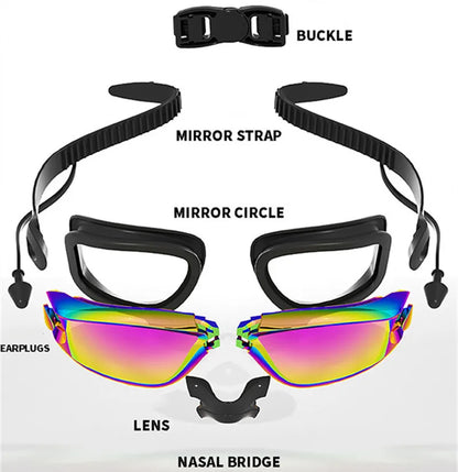 Professional Adult Anti-Fog Swimming Goggles with Earplugs Men Women Swim Leak Proof Adjustable UV Protection Eyewear