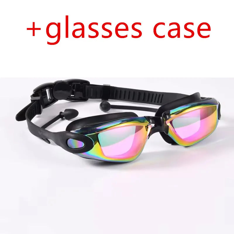 Professional Adult Anti-Fog Swimming Goggles with Earplugs Men Women Swim Leak Proof Adjustable UV Protection Eyewear